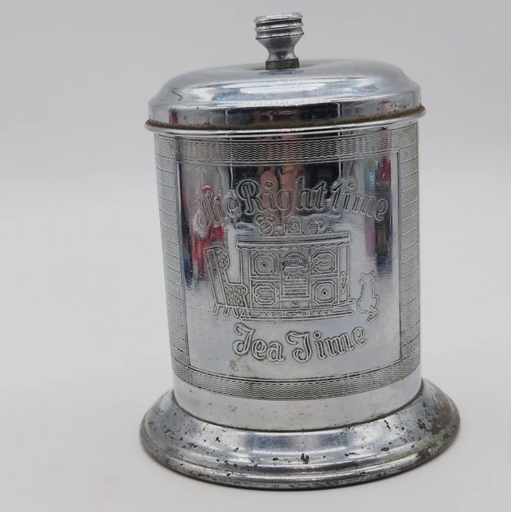 Vintage Silver Tea Time Tea Caddy Canister